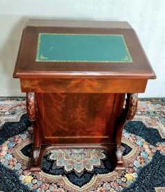 Gabinete Madeira Maciça Mini Escrivaninha Tampo Couro Gaveta - LUXdécor