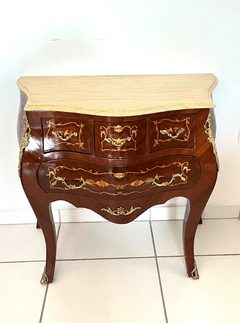 Comoda Bombe 4 Gavetas Madeira Maciça Marchetada Apliques de Bronze Tampo Marmore Verde - comprar online