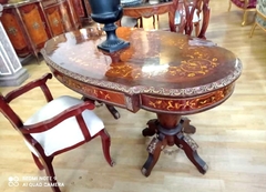 Mesa De Jantar Classica Cravejado Bronze Marchetaria Madeira - comprar online