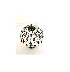 Abajur Tiffany c Corda Base Metal Cupula Pedraria Colorida - LUXdécor