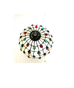 Abajur Tiffany c Corda Base Metal Cupula Pedraria Colorida - loja online