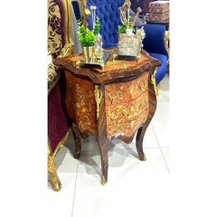 Mesa Cabeceira Classico Marchetaria Florais 03 Gavetas Madei