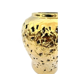 Vaso Ceramica Dourada Bojudo Vazados Decorativos Detalhes