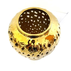Vaso Ceramica Dourada Bojudo Vazados Decorativos Detalhes