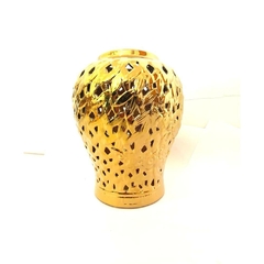 Vaso Ceramica Dourada Bojudo Vazados Decorativos Detalhes