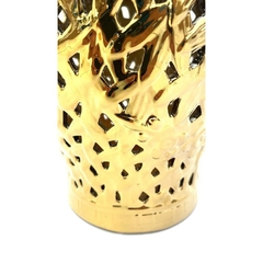 Vaso Ceramica Dourada Bojudo Vazados Decorativos Detalhes