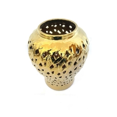 Vaso Ceramica Dourada Bojudo Vazados Decorativos Detalhes
