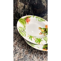 Par de Pratos Porcelana Decorativos Nobre Papagaio e Folhas Belissimos
