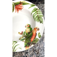 Par de Pratos Porcelana Decorativos Nobre Papagaio e Folhas Belissimos - LUXdécor