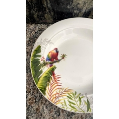 Par de Pratos Porcelana Decorativos Nobre Araras Vermelhas