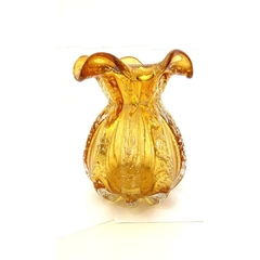 Vaso Trouxinha Âmbar Médio Murano Italiano Translucido Luxo