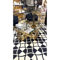Mesa De Centro Metal Dourado Luxuosa Design Quatro Barras