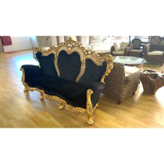 Sofa Primeira Classe Folha Ouro Entalhe Luxuoso Tecido Preto na internet