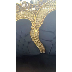 Sofa Primeira Classe Folha Ouro Entalhe Luxuoso Tecido Preto - LUXdécor