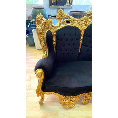 Jogo De Sofa Alto Padrão Classico Rico Entalhes Tecido Preto - LUXdécor