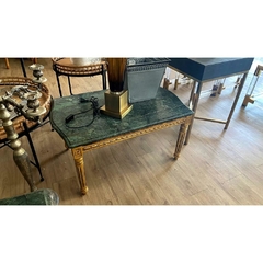 Mesa De Centro Luiz Xvi Mad Maciça Folha Ouro Marmore Verde