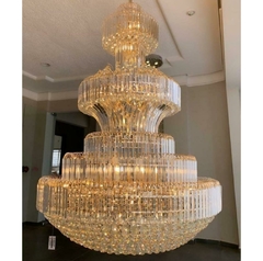 Lustre Redondo Grande 180cm Em Camadas Todo Cristal na internet