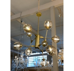 Luminaria 110cm Metal Dourado C Esferas Cupula Ambar - comprar online