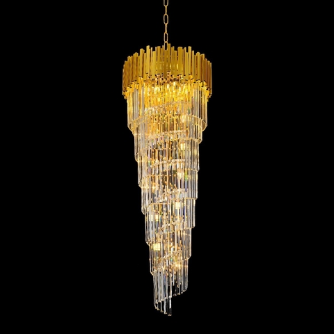 Lustre Redondo Metal Dourado com Pingentes Cristal Pé Direito