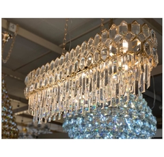 Lustre Pendente Moderno Estrutura Dourado E Cristais - comprar online