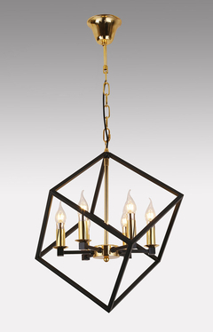 Pendente Lustre Metal Preto Cubo Geométrico Fino Acabamento