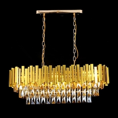 Pendente Duplo Lustre Metal c Pingentes Cristal