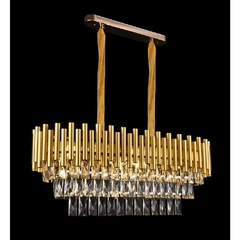 Pendente Duplo Lustre Metal Cilindros Pingentes Cristal
