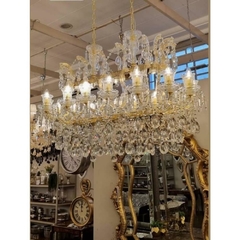 Lustre Pendente Duplo Classico Rico Detalhes Cristal e Metal
