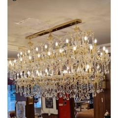 Lustre Pendente Triplo Dois Andares Rico Cristais 60 Lampadas