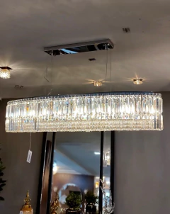 Lustre Retangular Pendente Duplo Pingentes Cristais Estrutua