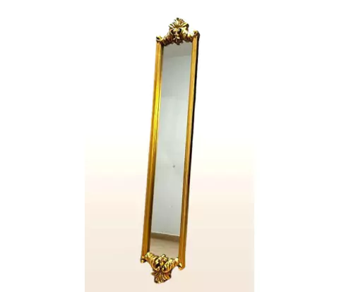 Espelho Classico Europeu Estreito Folha Ouro Luxuoso