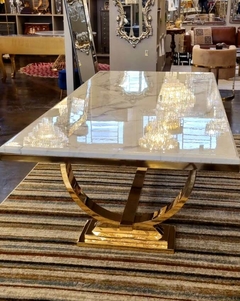 Mesa De Jantar Moderna Luxo Metal Dourado Arco Marmore Branc na internet