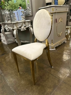 Cadeira Metal Dourado Moderno Encosto Oval Fino Acabamento