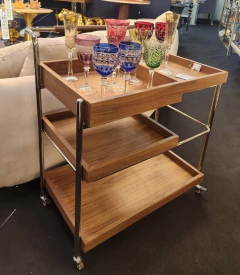 Carrinho de Chá Bar 03 Andares Madeira e Metel Prateado
