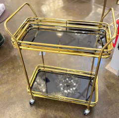 Carrinho de Chá Metal Dourado Bases em Espelho Fumê