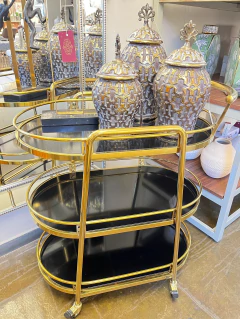 Carrinho Bar Oval 03 andares Metal dourado e Bases Fundo Preto Elegante - comprar online