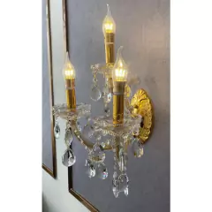 Arandela Tripla Metal Classico Pingentes Cristal Impecavel