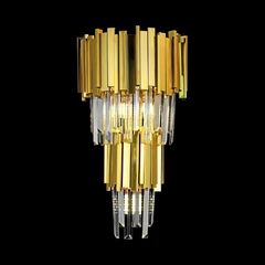 Arandela Design Duplo Dourado e Cristais Alta Decoração