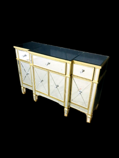 Buffet Balcão Espelhado Classico Detalhes Dourado Luxuoso