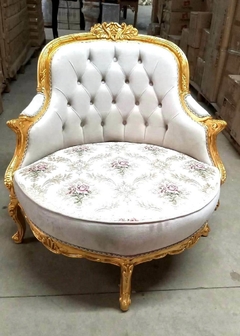 Poltrona Redonda Classica Imperial Capitone Folha Ouro Entalhado a Mão Alta Decoração - comprar online