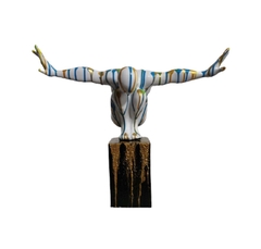Escultura Humana Arte Moderna Tinta Azul e Dourado Formosa