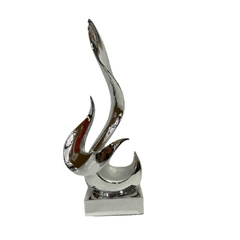 Escultura Decorativa Prateada Abstrata Fino Acabamento