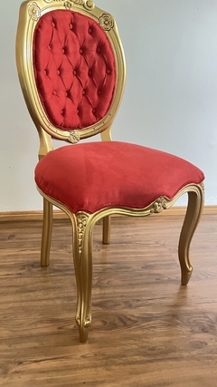 Cadeira Madeira Maciça Luiz Xv Tecido Vermelho Com Botonê Evento - comprar online