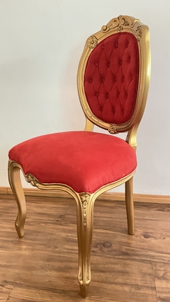 Imagem do Cadeira Madeira Maciça Luiz Xv Tecido Vermelho Com Botonê Evento
