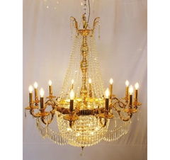 Lustre Dourado Cristal E Bronze Imponente Alta Decoração - comprar online