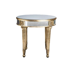 Mesa De Canto Império Dourado E Espelho Fino Acabamento Luxo