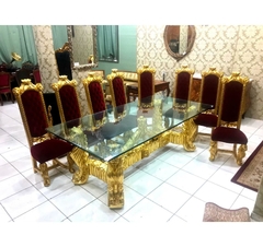 Mesa de Jantar 08 Cad. Madeira de Lei Entalhes Cara e Pata de Leão Folhado Ouro Luxuosa