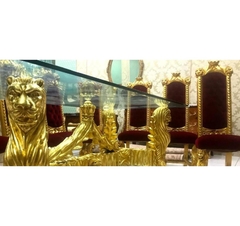 Mesa de Jantar 08 Cad. Madeira de Lei Entalhes Cara e Pata de Leão Folhado Ouro Luxuosa na internet