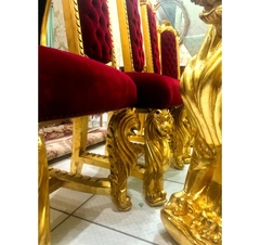 Imagem do Mesa de Jantar 08 Cad. Madeira de Lei Entalhes Cara e Pata de Leão Folhado Ouro Luxuosa