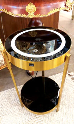 Mesa Lateral Moderna Redonda Com Led Wifi Carregador Luxuoso